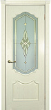 Дверь Текона шпон Фрейм 01 ясень бисквит, витраж Афродита сатинат белый