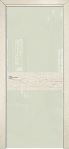 Дверь Оникс Соло 2 эмаль слоновая кость патина серебро, глухая, Lacobel RAL 1013