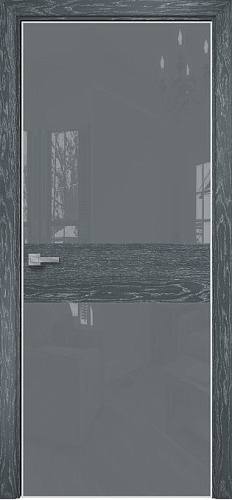 Дверь Оникс Соло 2 дуб седой, глухая, Lacobel RAL 7040