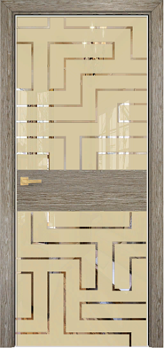 Дверь Оникс Соло 2 акация, глухая, Lacobel RAL 1015 Лабиринт зеркало