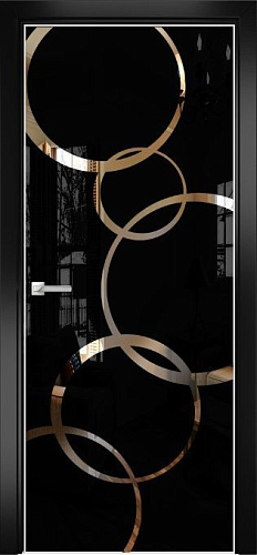 Дверь Оникс Арт, лакобель черный RAL 9005, зеркало №4