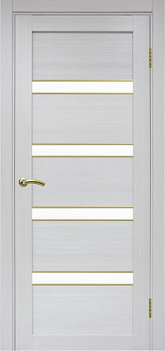 Дверь Эко 505.12 АПС ясень серебристый молдинг SG, lacobel белый