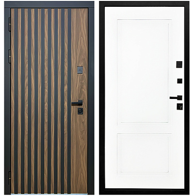 Входная дверь Матадор MXL-1 орех американский мокко/панель Лайн-2, белая матовая