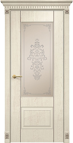 Дверь Оникс Марсель фрезерованная эмаль слоновая кость патина коричневая, сатинат бронза пескоструй Вензель