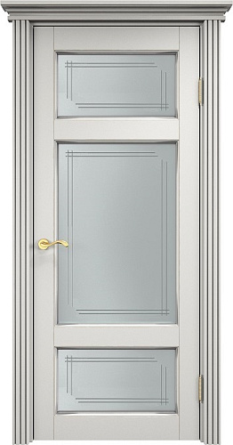 Дверь ПМЦ массив ольхи ОЛ55 белый грунт с патиной серебро, стекло 55-4