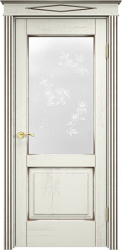 Дверь ПМЦ массив дуба Д13 эмаль F120 с черной патиной, стекло 13-4