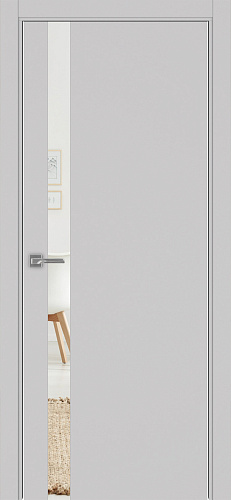 Дверь Эко 211 пепельный, кромка AL хром SC с 2-х сторон, зеркало