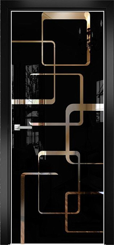 Дверь Оникс Арт, лакобель черный RAL 9005, зеркало №8