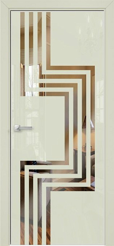 Дверь Оникс Арт, лакобель слоновая кость RAL 1013, зеркало №2