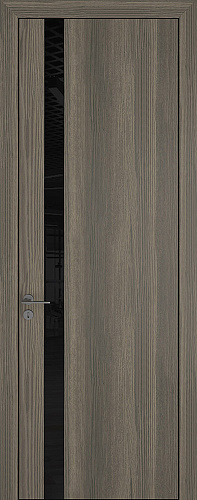 Дверь Z K2 toppan дуб темный, ALU кромка черная, лакобель  black classic, глухая