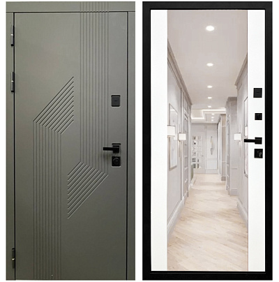 Входная дверь Матадор MX-5 дарк грей софт/панель зеркало 2, белая матовая