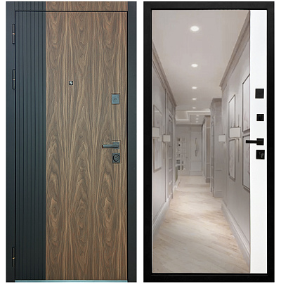 Входная дверь Матадор MXL-2 орех американский мокко/панель зеркало 1, белая матовая