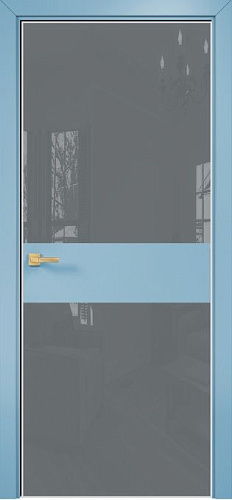 Дверь Оникс Соло 2 эмаль голубая, глухая, Lacobel RAL 7040