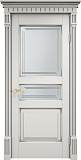 Дверь ПМЦ массив ольхи ОЛ5 белый грунт с патиной серебро, стекло 5-4