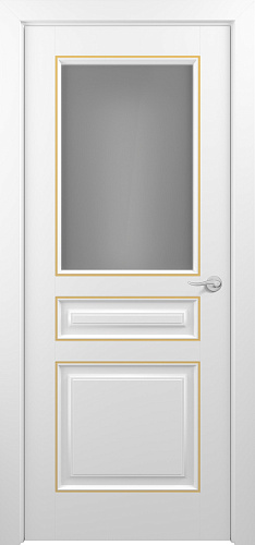 Дверь Z Ampir Т2 эмаль белая patina Gold, сатинат