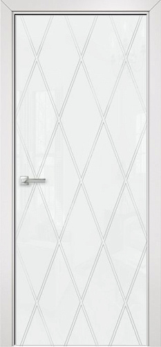 Дверь Оникс Арт, лакобель белый RAL0333 контурный витраж №11