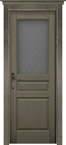 Дверь ДР браш массив сосны Пандора олива, стекло мателюкс графит