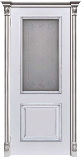 Дверь ДР Finezza Итало Багет-32 эмаль белая патина серебро, стекло