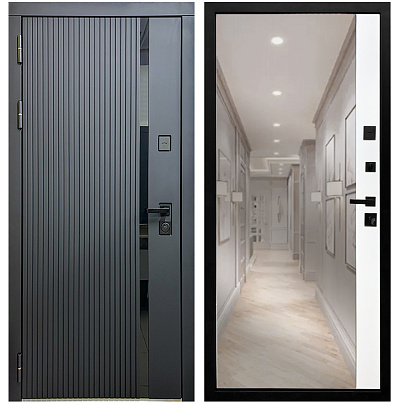 Входная дверь Матадор MXМ-7 антрацит софт/панель зеркало 1, белая матовая