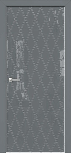 Дверь Оникс Арт, лакобель серый RAL 7040, контурный витраж №10