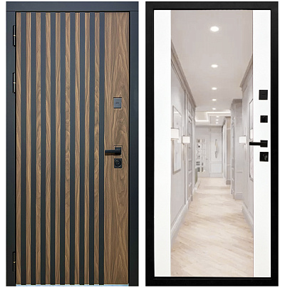 Входная дверь Матадор MXL-1 орех американский мокко/панель зеркало 2, белая матовая