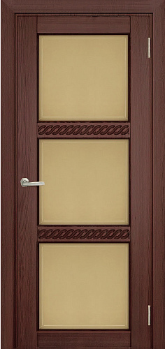 Дверь Берест массив сосны Браво вишня, фреза коса, стекло бронза