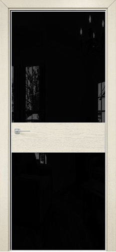 Дверь Оникс Соло 2 эмаль слоновая кость патина серебро, глухая, Lacobel RAL 9005