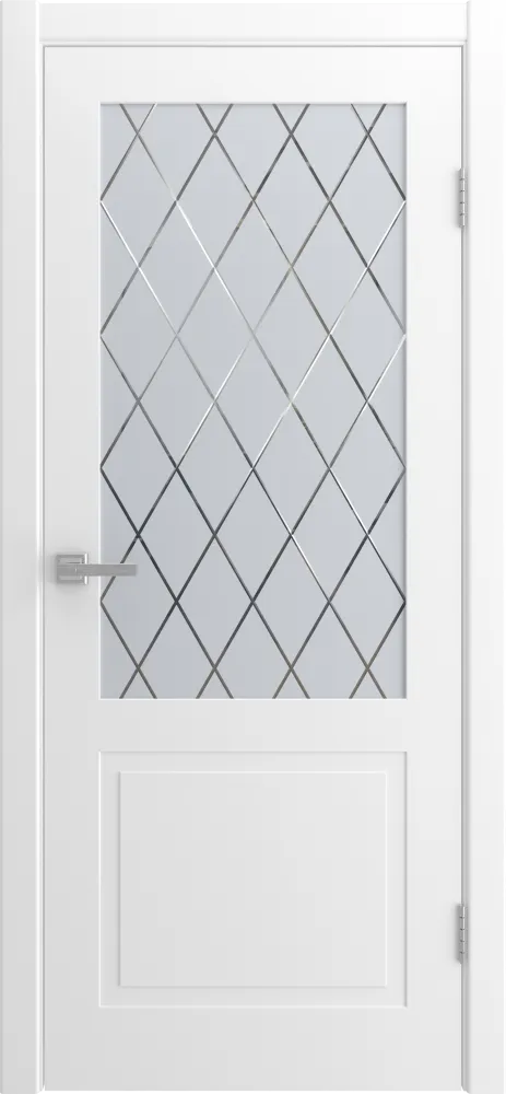 Двери в интерьере - Дверь Verona эмаль белая, сатинат гравировка Ромбы