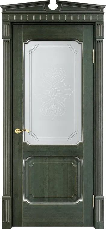 Дверь ПМЦ массив ольхи ОЛ7.2 зеленый с патиной серебро, стекло 7-2
