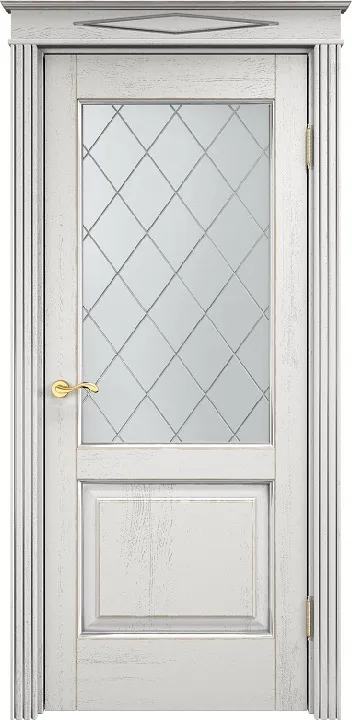 Дверь Итальянская Легенда массив дуба Д13 белый грунт с патиной серебро микрано, стекло 13-10