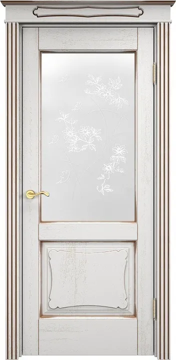 Двери в интерьере - Дверь ПМЦ массив дуба Д6 белый грунт с патиной орех, стекло 6-6