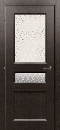 Двери в интерьере - Дверь Краснодеревщик 3344 черный дуб, стекло матовое гравировка Кристалл