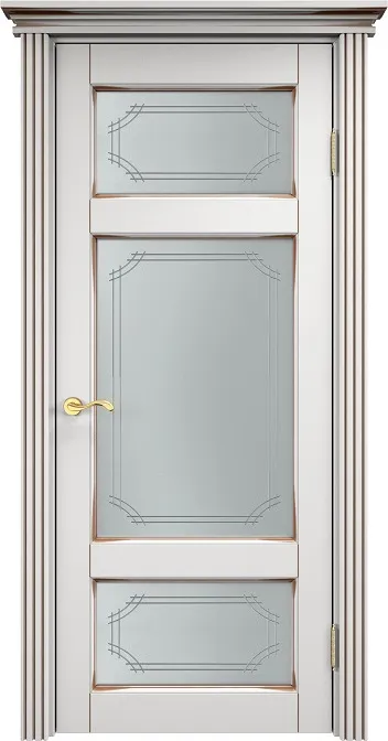 Двери в интерьере - Дверь ПМЦ массив ольхи ОЛ55 белый грунт с патиной орех, стекло 55-1