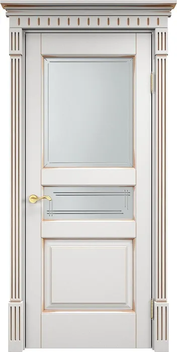 Двери в интерьере - Дверь Итальянская Легенда массив ольхи ОЛ5 белый грунт с патиной золото, стекло 5-1