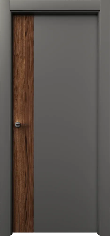 Двери в интерьере - Дверь Неом эмаль серая, шпон орех американский, глухая