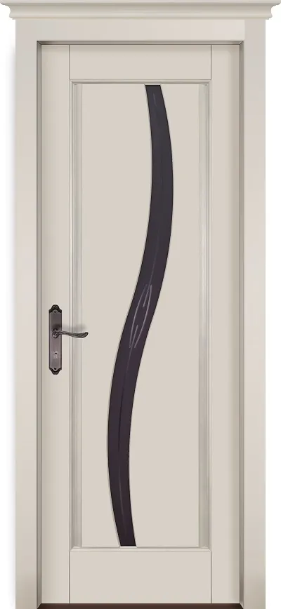 Двери в интерьере - Дверь ОКА массив ольхи Соло эмаль слоновая кость, стекло графит с фрезеровкой