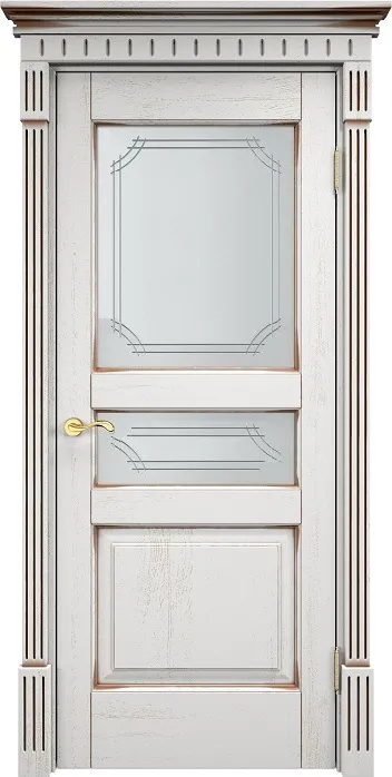 Дверь ПМЦ массив дуба Д5 белый грунт с патиной орех, стекло 5-1