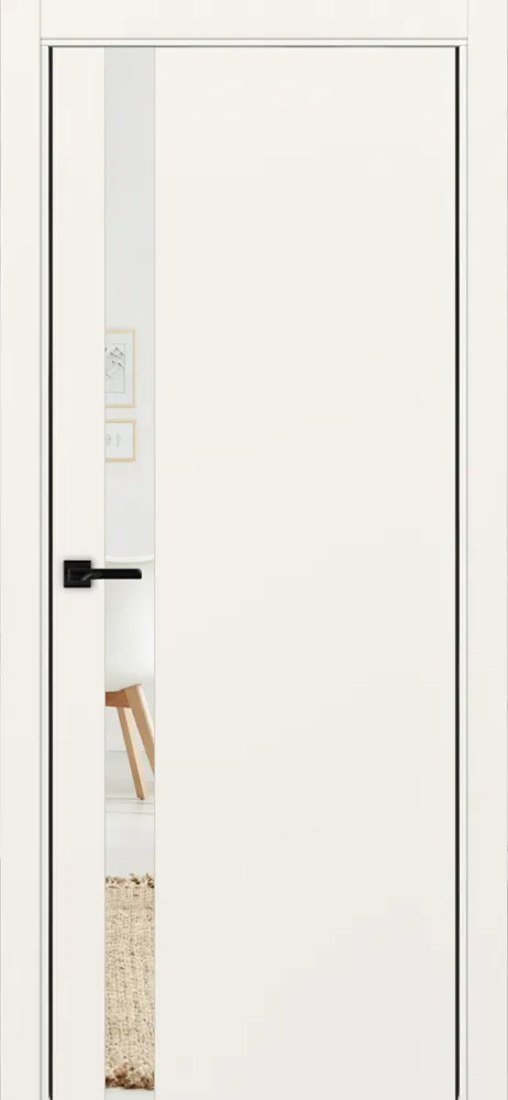 Двери в интерьере - Дверь Эко 211 бежевый, кромка AL черная SB с 2-х сторон, зеркало