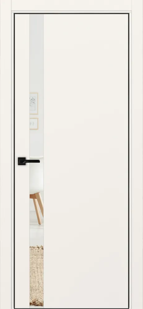 Двери в интерьере - Дверь Эко 211 бежевый, кромка AL черная SB с 4-х сторон, зеркало