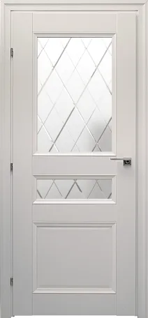 Дверь Краснодеревщик 3344 белая, стекло матовое гравировка Кристалл