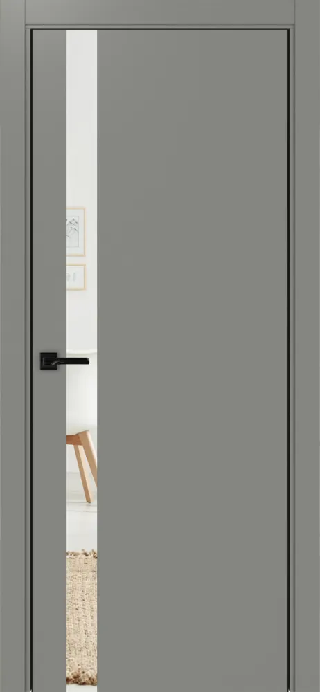 Двери в интерьере - Дверь Эко 211 серый, кромка AL черная SB с 2-х сторон, зеркало