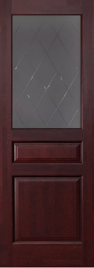 Двери в интерьере - Дверь ОКА массив ольхи Валенсия махагон, стекло графит с фрезеровкой