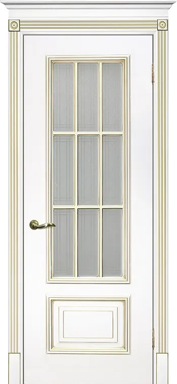 Двери в интерьере - Дверь Текона эмаль Smalta 08 белый RAL 9003 патина золото, остекленная