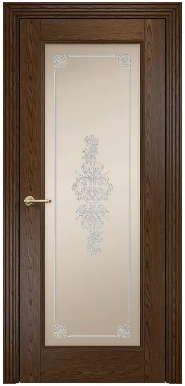 Двери в интерьере - Дверь Оникс Италия 1 орех тангентальный, сатинат бронза контурный витраж №3