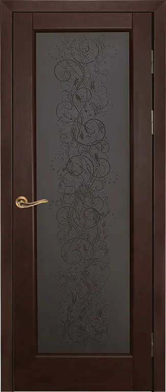 Дверь ОКА массив ольхи Витраж махагон, стекло графит закаленное с наплавом