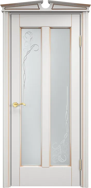 Двери в интерьере - Дверь ПМЦ массив ольхи ОЛ102 белый грунт с патиной золото, стекло 102-2