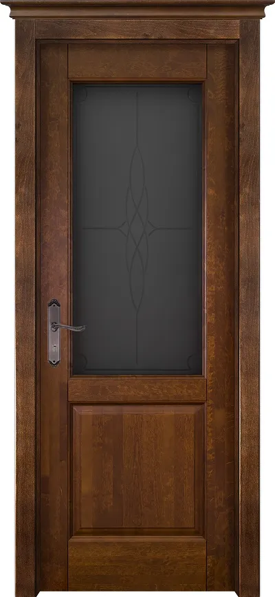 Двери в интерьере - Дверь ДР массив ольхи Европа античный орех, стекло Селена мателюкс с гравировкой