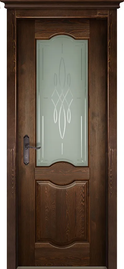 Двери в интерьере - Дверь ОКА браш массив сосны Ферара античный орех, стекло графит с фрезеровкой