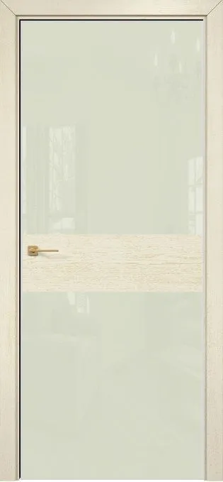 Двери в интерьере - Дверь Оникс Соло 2 эмаль слоновая кость патина золото, глухая, Lacobel RAL 1013