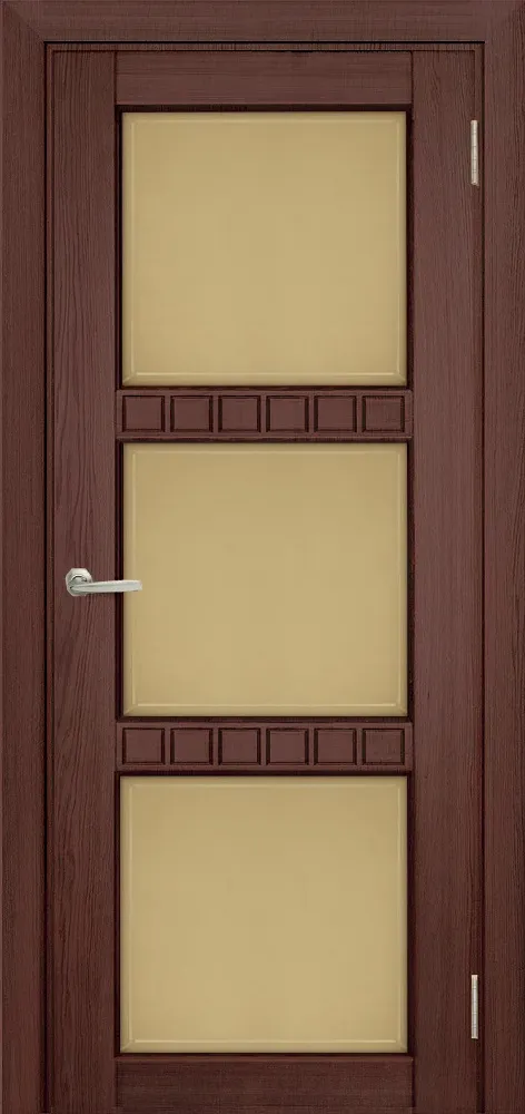 Двери в интерьере - Дверь Берест массив сосны Браво вишня, фреза кубик, стекло бронза